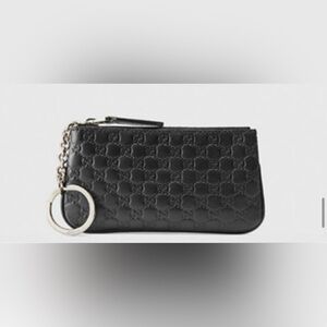 Gucci Black Leather Key Pouch Micro GG
